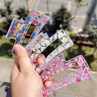 Nuevas pinzas para el cabello con estampado de flores para mujer, pinzas para el cabello de plástico coloridas y resistentes, pinzas para el cabello de gran tamaño, horquilla de cangrejo, accesorios para el cabello, regalo para niñas
