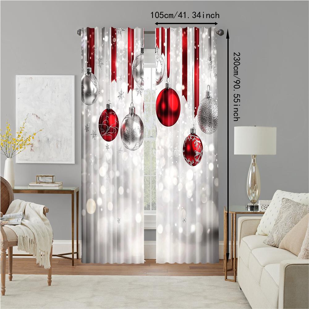 2Pcs Christmas Theme Window Curtain Digital Printed Window Drape For Festive Home Decor Rod Pocket Design For Easy