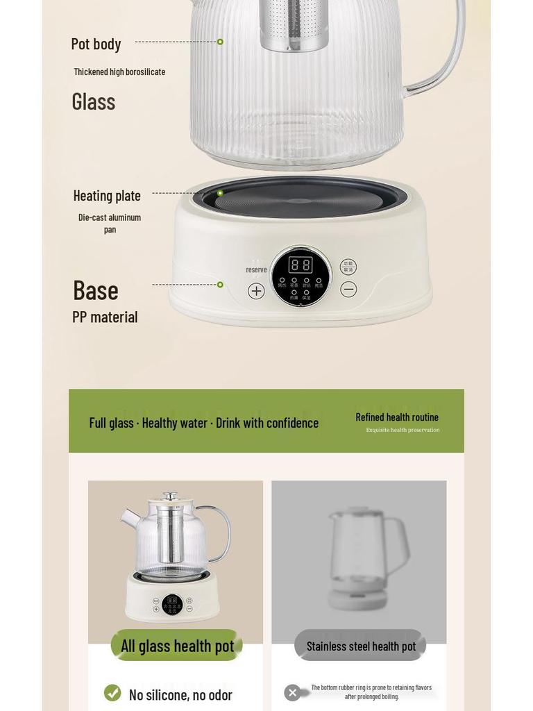 All-Glass Health Kettle - Multi-functional, Temperature-Controlled Tea Brewer for Home and Office