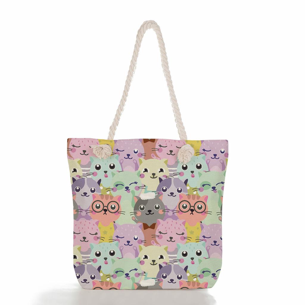 Multifunctional Animal Printed Thick Rope Shoulder Beach Bag Casual Large Capacity Handbag 7599