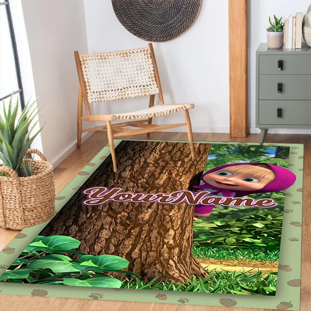Masha Bear Customized Name Area Rug Design for Balcony Entryway Game Room Hallway Antislip Carpet Office home decor Spiritual Gift
