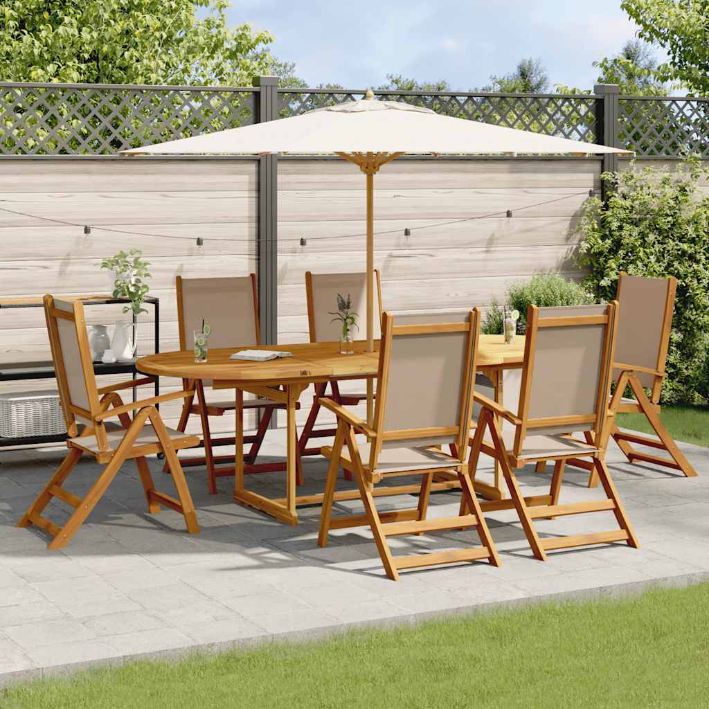 Vidaxl 7-Cz. Garden Furniture Set, Solid Acacia Wood and Textilene