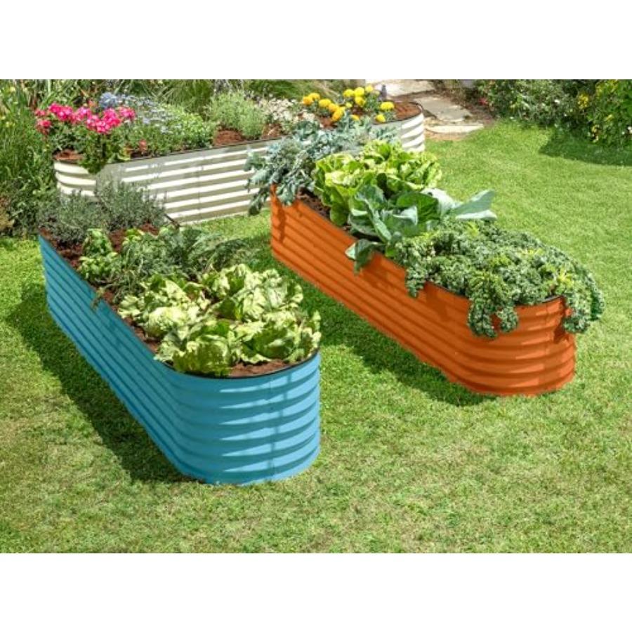 9-in-1 Galvanized Steel Raised Garden Bed 8×2×1.5 ft Modular Planter for Gardening Vegetables Flowers 18 Tall Metal Raised Gard