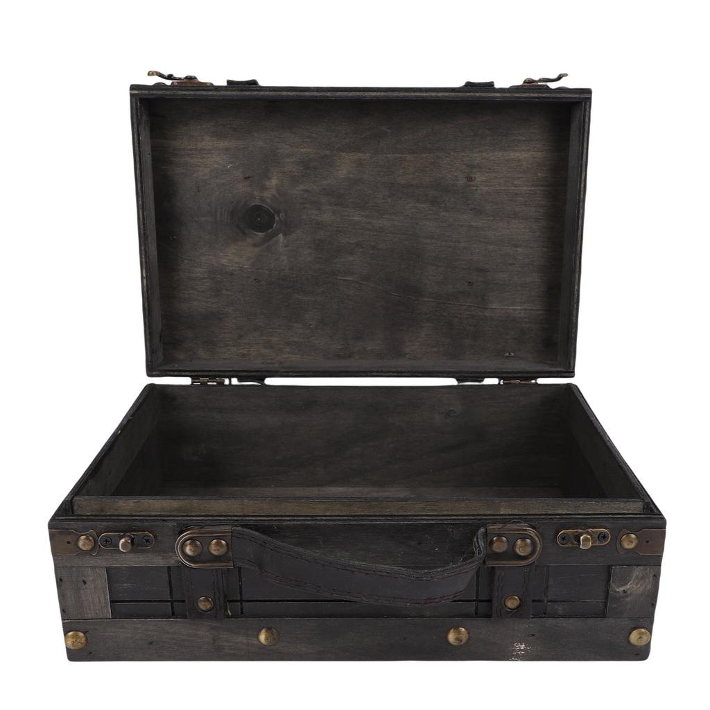Wooden Chest Vintage Wood Storage Trunk with Lid Retro Suitcase Portable Box Ancient Photography Props S