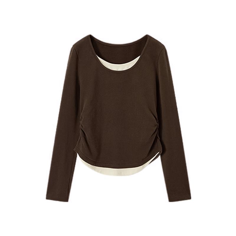 Women's Faux Two-Piece Round Neck Knit Top