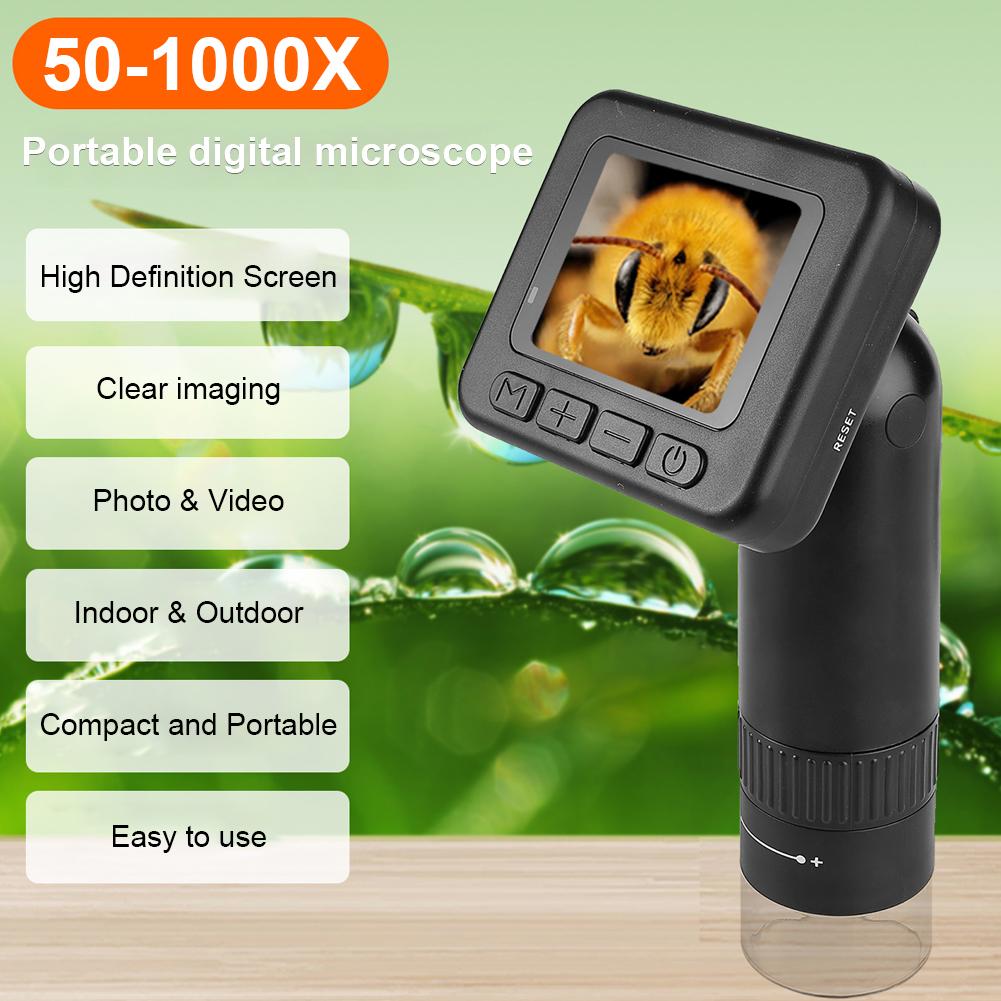 50-1000X Handheld HD Digital Microscope 2 Inch LCD Screen Digital Microscope USB High Definition Magnifying Glass with LED Light
