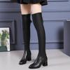 Women's Leather Faux Fur Lined Boots Over-the-Knee High Heel Boots with Anti-Slip Sole Trendy Long Boots for Autumn Winter