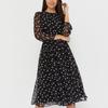 Frühling Herbst Chiffon Polka Dot Kleid Langarm O Neck Casual Elegante Hohe Taille Pullover Frauen Midi Kleid Robe Femme