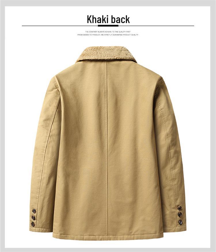 Men's Washed Pure Cotton Workwear Jacket - Spring & Autumn, Lapel Style, Suitable for Middle-Aged & Elderly