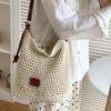 Casual Simple Hollow Cotton Thread Woven Bag Women'S Summer Pastoral One Shoulder Messenger Bag Large Capacity Tote Bag