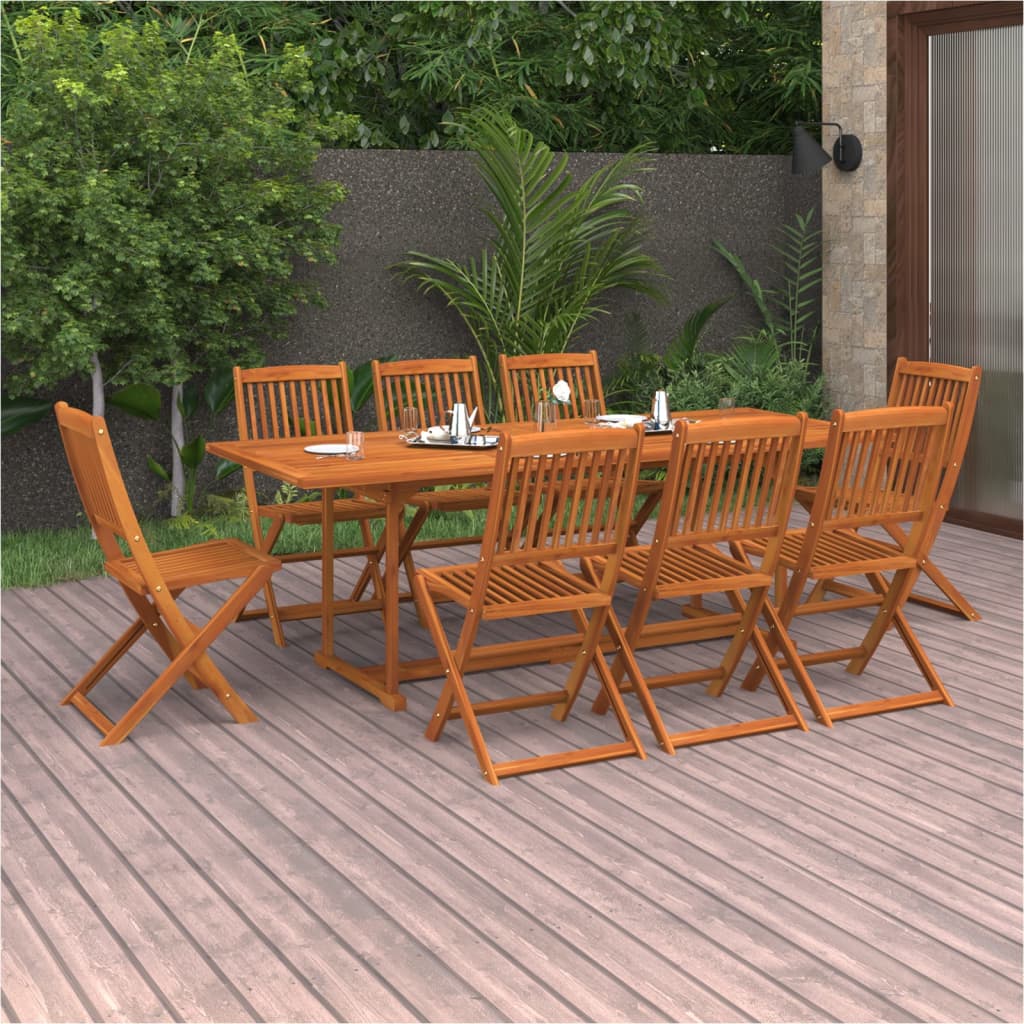 9 Piece Garden Dining Set 220x90x75 cm Solid Acacia Wood