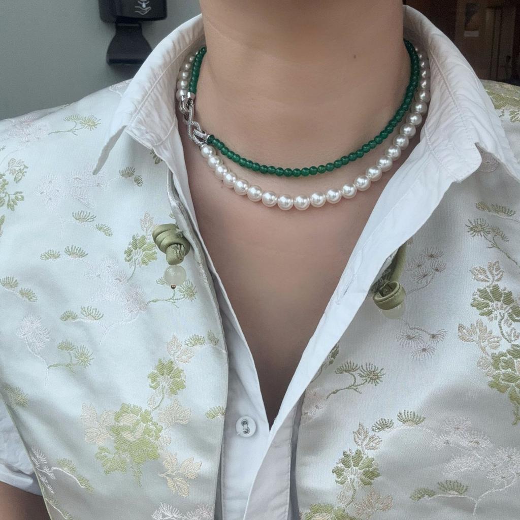 Double-Layer Shijia Pearl Red Agate Necklace, Slightly Inlaid With 8-Character Buckle, Chalcedony Collarbone Chain, Tiger'S Eye Stone, Black Agate