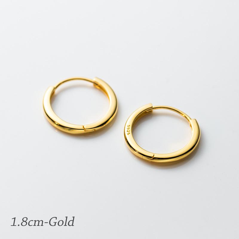 

925 Sterling Silver Simple Circle Ear Buckle14mm - 18mm Platinum Plated Hypoallergenic Hoop Earrings For Women Jewelry