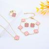 13mm Clover Pendant Necklace Earrings Bracelet Set Women Stainless Steel Cross Chain Pearl Shell Floral Jewelry