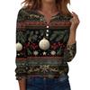 Women's Fashion Casual H Printed V-Neck Long Sleeve Decorative Button T-Shirt Tops