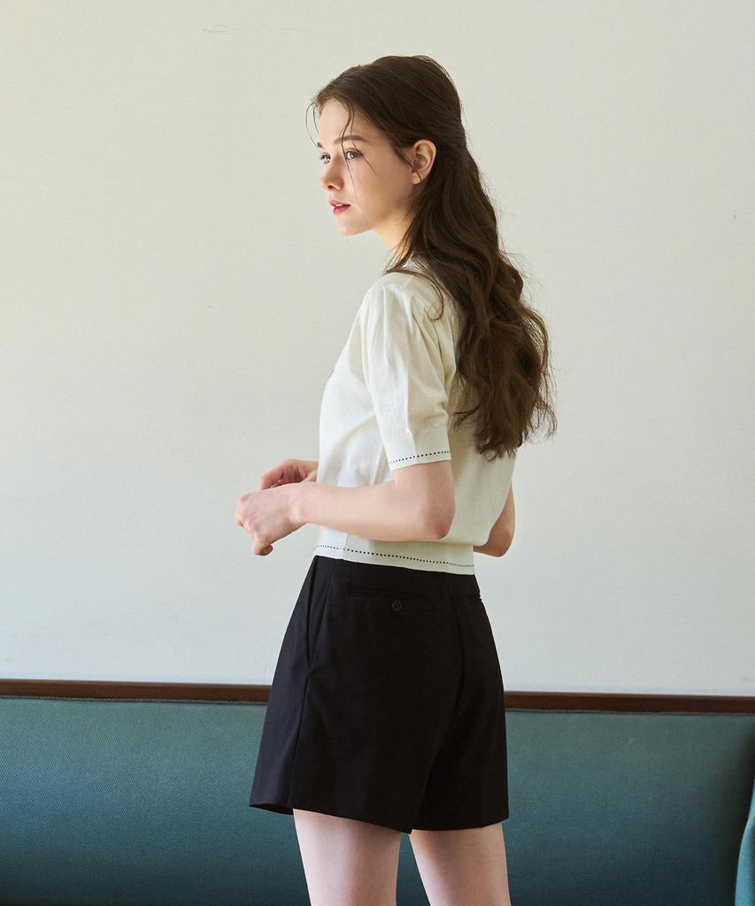 Deuloupisumeon Flower Jacquard Puff Short Sleeve Knit [White]