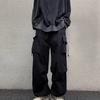 Men Baggy Cargo Pants Solid Color Parachute Pants Loose Fit Jogger Trousers with Side Pockets for Street Outdoor Sports