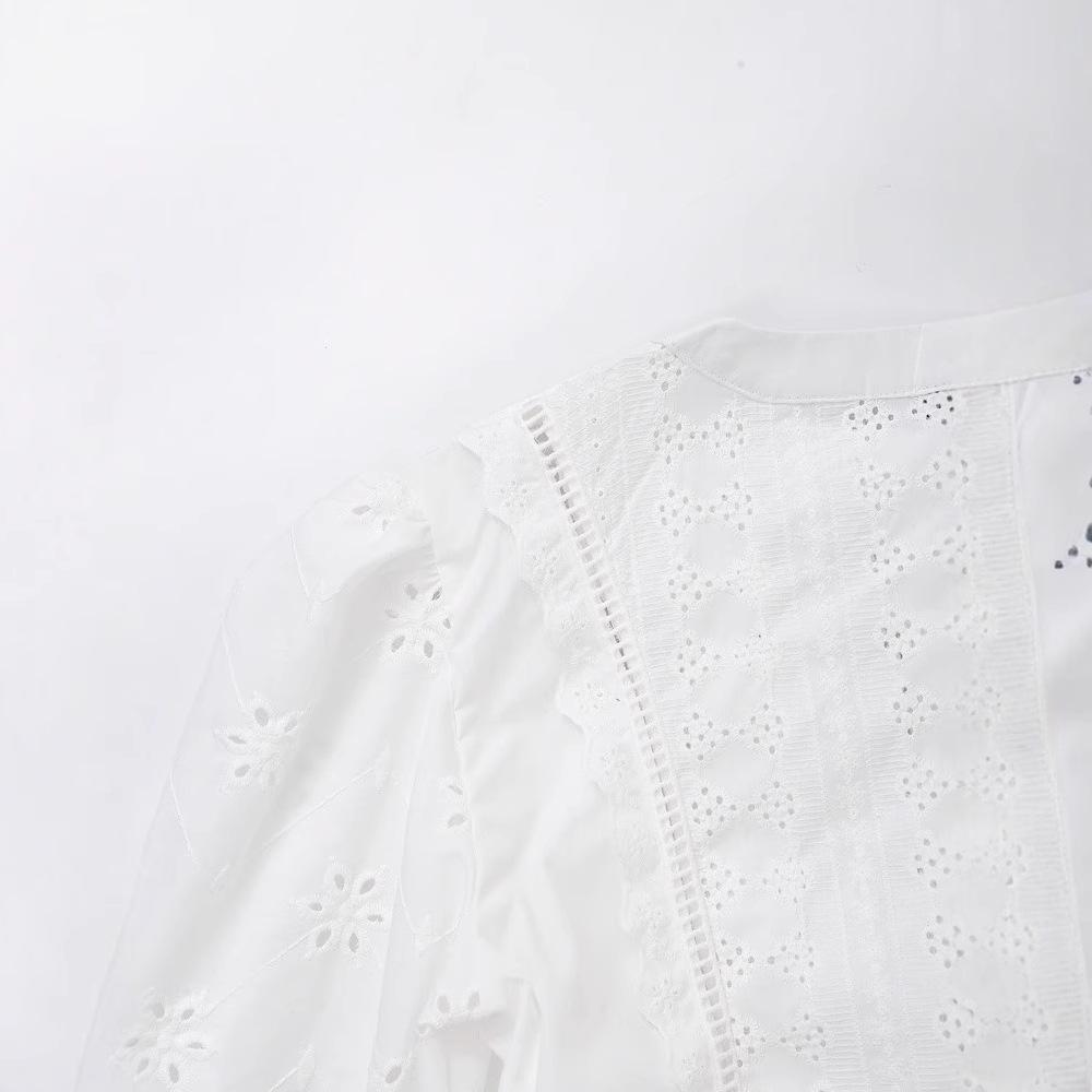 Spring 2025 European & American Style Women's Casual Hollow Embroidery Shirt