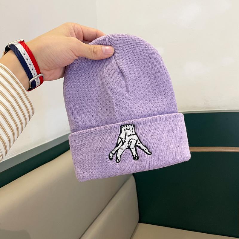 New Funny Knitted Hat Women's Korean Style Embroidered Wool Hat Autumn and Winter Warm and Anti-Cold Hat Pullover Hat Men's Trendy
