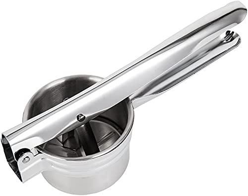 Pop Frog Stainless Steel Hand Potato Masher, Commercial Grade, with 3 Interchangeable Discs, Long Handle, for Crushing Potatoes, Chopping Noodles, Min