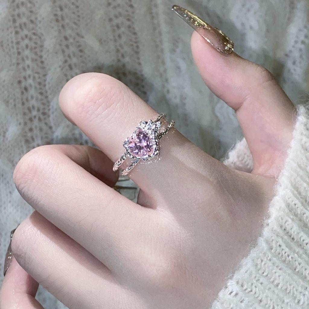 Copper Shaped Heart Adjustable Ring For Women With Vibrant Colorful Zircon Stones Design