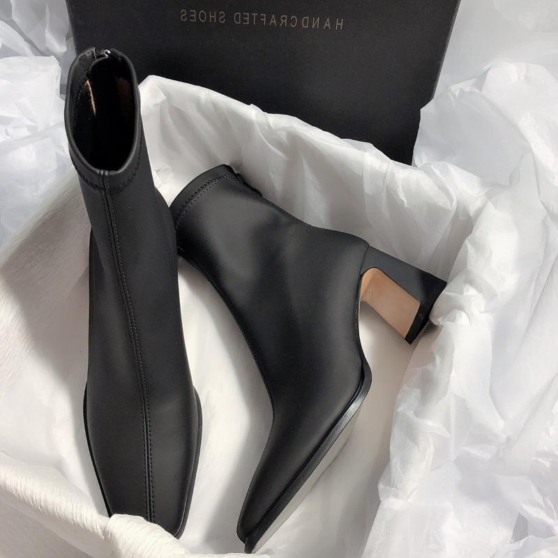 Super Temperament, New High-heeled Thin Elastic Simple Short Boots for Women