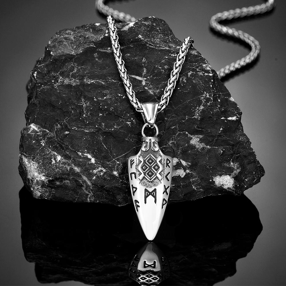 Norse Runes Odin's Spear Gungnir Necklace Men Gold Color Stainless Steel Arrowhead Pendant Valknut Talisman Male Vikings Jewelry