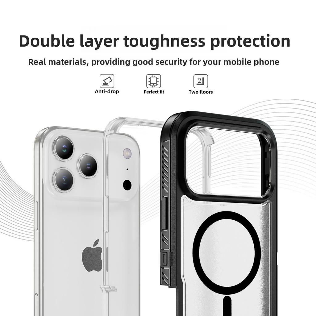 For MageSafe With Anti-Slip Stripes Heavy Defense Armor PC+TPU Case for IPhone 17 Pro Max 16 15 14 13 12 With Box OTT-Box Anti-fall Buffer Hard Cover