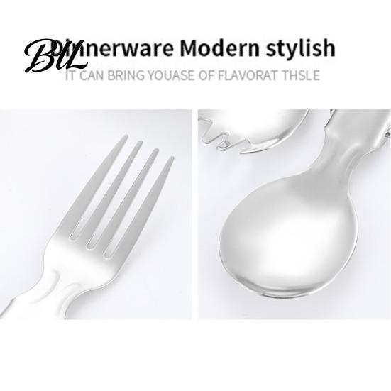 Corrosion Resistant Utensils Stainless Steel Folding Spoon Fork Cutter Straw Brush Foldable Flatware Outdoor Camping Picnic Hiking Collapsible Cutlery
