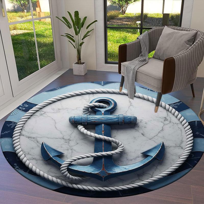 Anchor Round Area Rug,Carpet Rug for Living Room Bedroom Sofa Playroom Decor,Non Slip Floor Mat