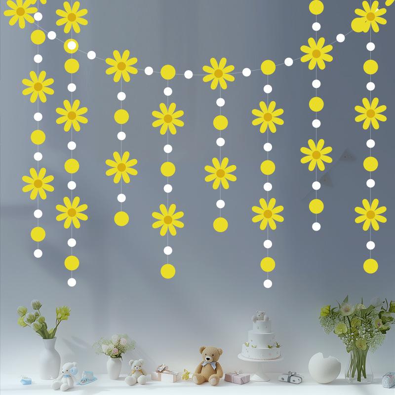 1pc Korean StyleinsWind Daisy Flag Flower Garland Children's Birthday Party Decoration Hanging Ornament Room Decoration