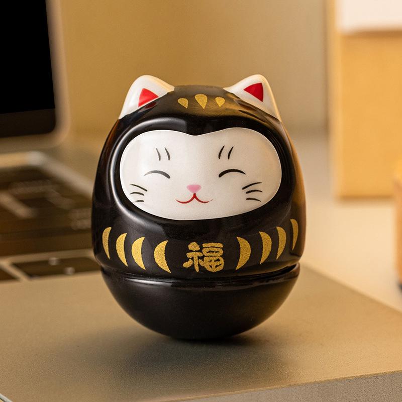 Ceramic Daruma Statue Daruma Tumbler Crafts Japanese Style Lucky Cat Fortune Ornament Landscape Home Decor Accessories Gifts