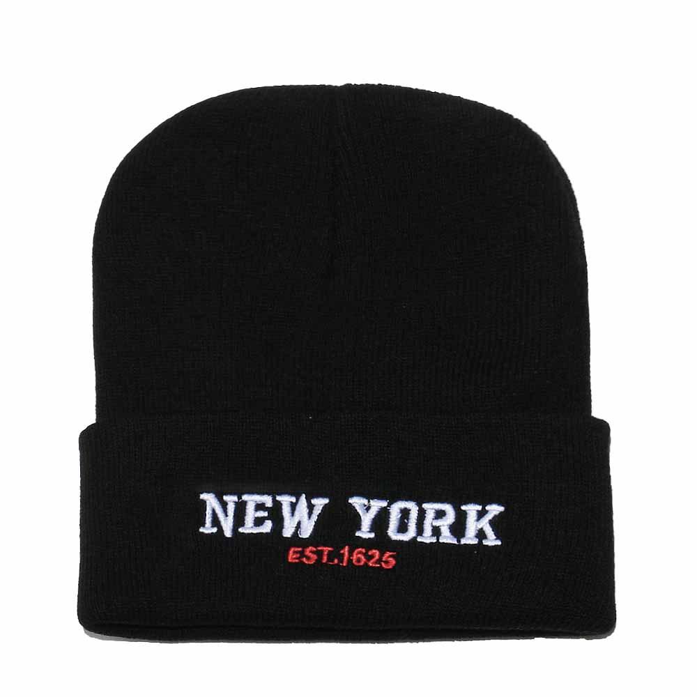 New York Letter Embroidered Knit Hat Versatile Beanie Wool Hat Outdoor Cycling Pullover Hat