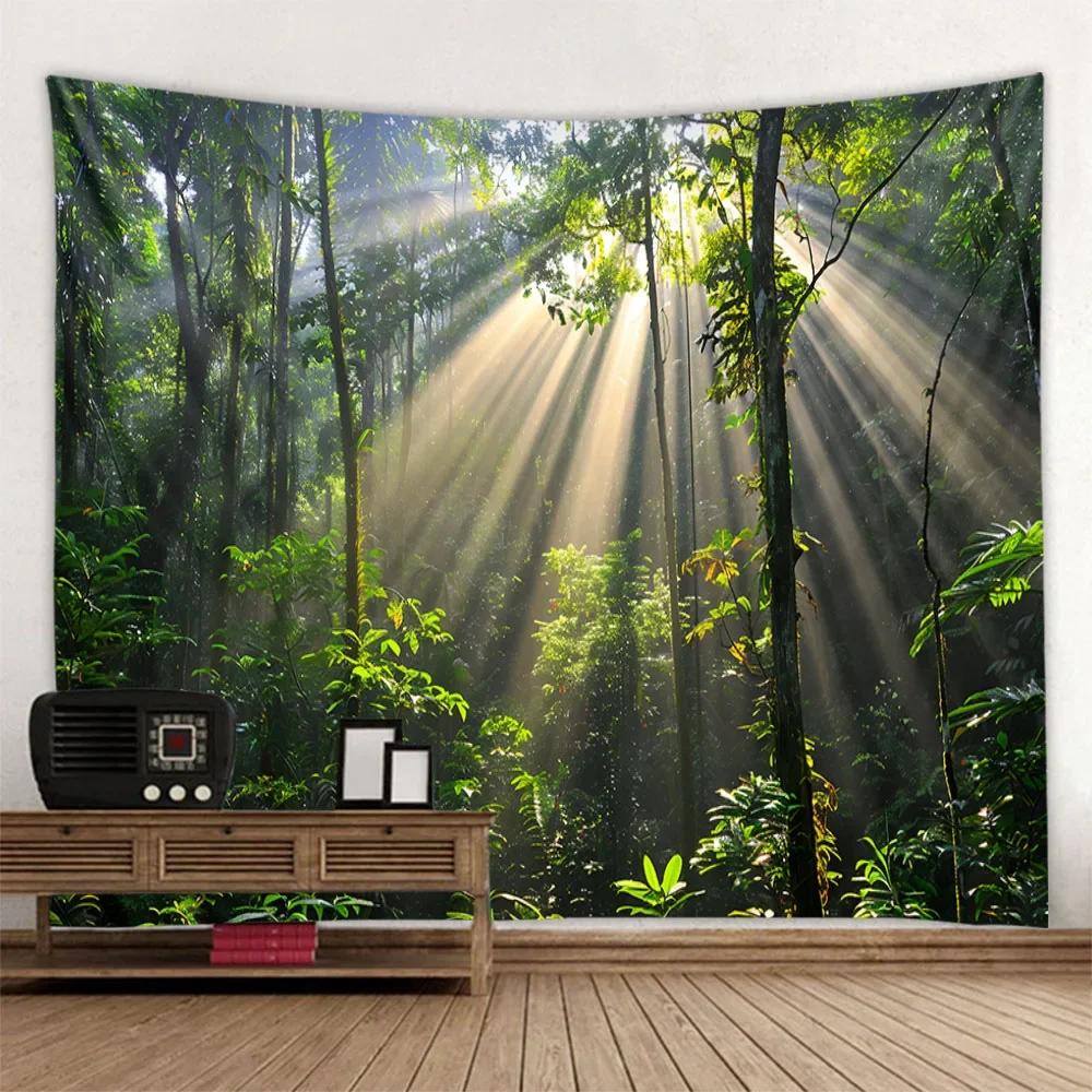 Sunshine Forest Tapestry Wall Hanging Cloth Home Art Decoration Living Room and Bedroom Background Blanket Wallcloth