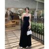 Black suspender dress women's summer new American Spice Girl long French coffee break skirt waist temperament suspender skirt