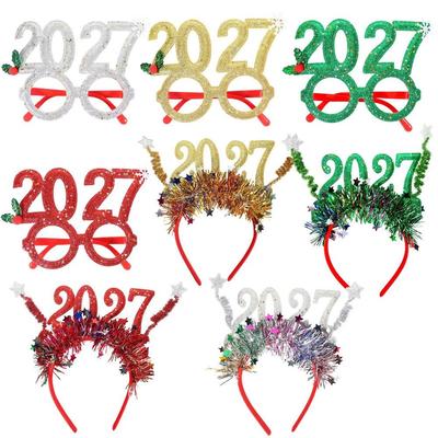 Xmas Hair Band Sequin 2027 New Year Headband Sweet Glitter Christmas Headpiece Cute Flexible 2027 Number Hair Hoop Holiday Party
