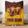 Name Custom Washington Commander Print Flannel Blanket High Quality Warm Comfortable Cover for All Seasons Perfect for Gifts Home Decor