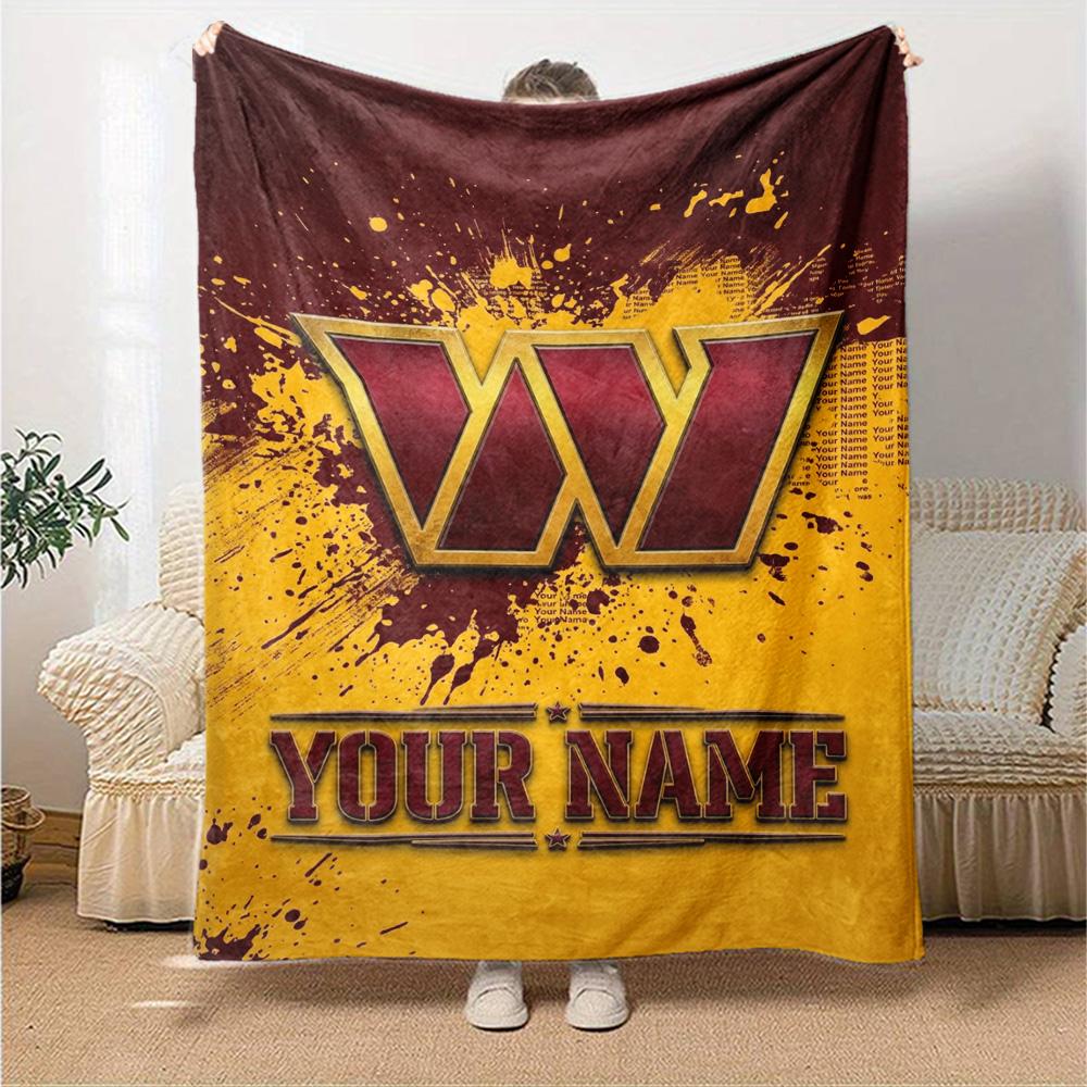 Name Custom Washington Commander Print Flannel Blanket High Quality Warm Comfortable Cover for All Seasons Perfect for Gifts Home Decor