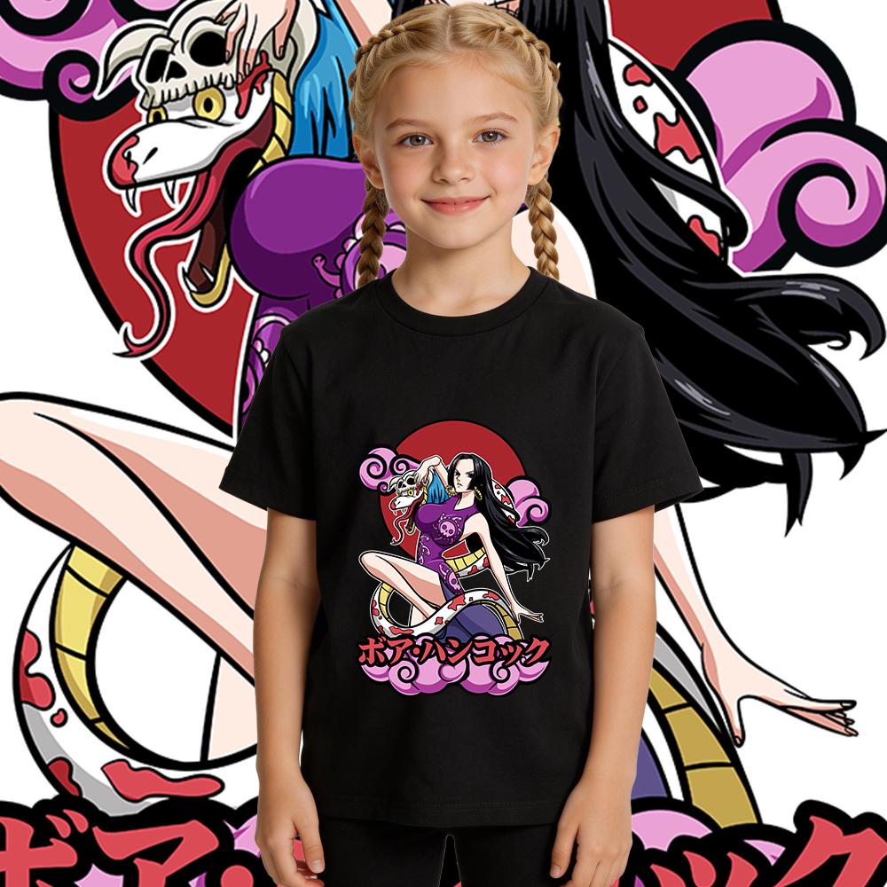 One Piece Boa Hancock Anime Print Cotton T Shirt for Boys Girls Kids Soft Breathable Casual Short Sleeve Daily Wear Top