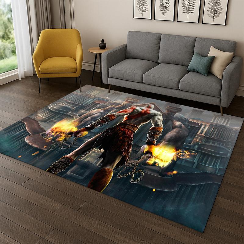 Retro God of War Game Kratos Carpet Rug for Bedroom Living Room Sofa Playroom Doormat Home Decor,Kid Area Rug Non-slip gift