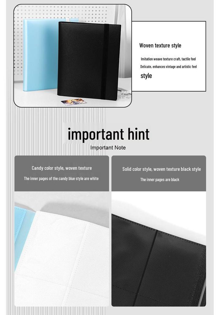 9-Grid PP Color Cover Game Card Album with Binding Strap, 360 Double-Sided A4 Slots for Anime Card Storage.