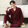 Pajamas Men'S Spring And Autumn Autumn Cotton Long Sleeve Loungewear Men'S Burgundy Dad Cotton Suit