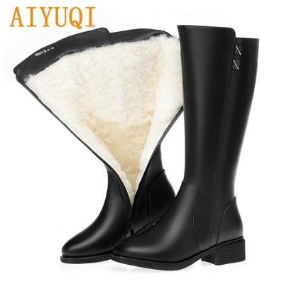 Damen-Winterstiefel, große Größe, Winter, natürliche Wolle, warm, echtes Leder, Damen-Römerstiefel, High-Top-Marton-Stiefel, Damen