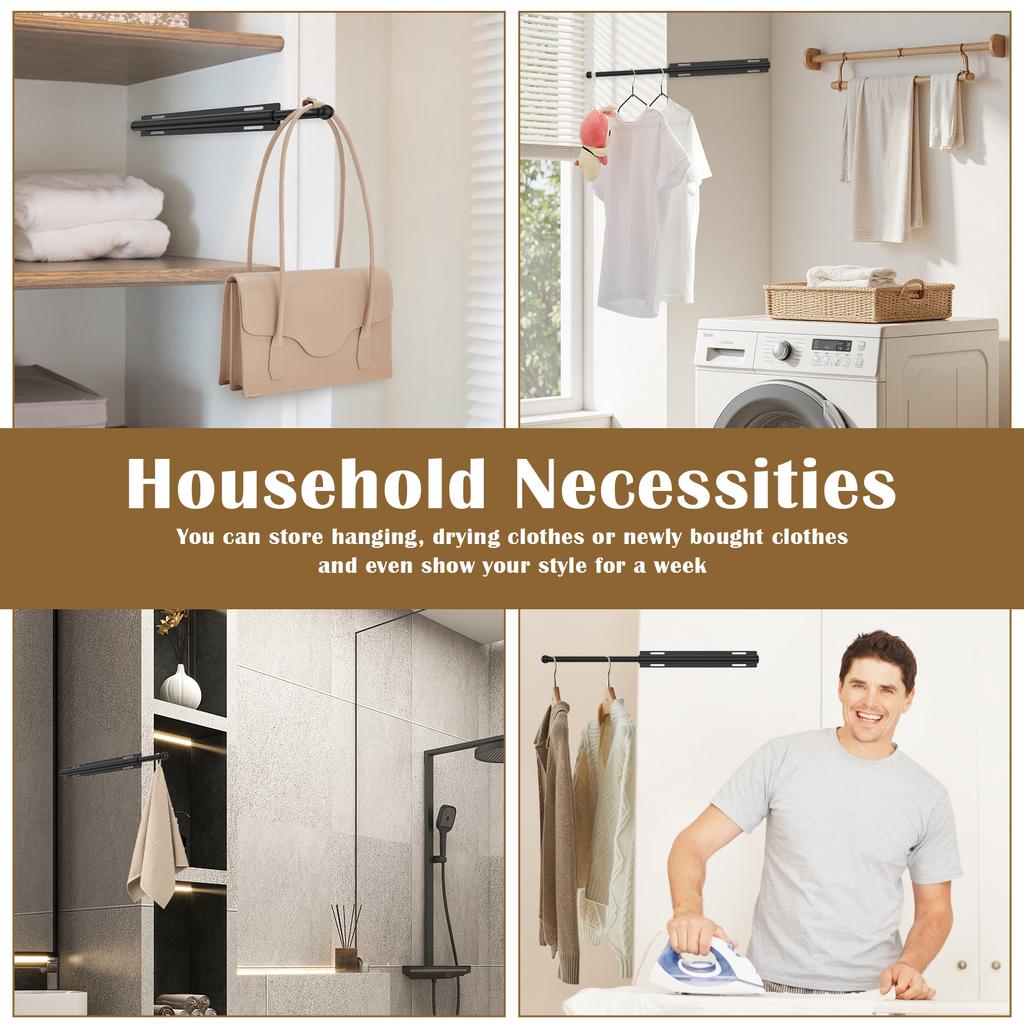 Valet Rod for Closet Pull Out Retractable Closet Valet Rod Slide Out with Screws for Hanging Clothes Suits and Freshly Pressed