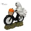 Cute Ghost Figurine for Fireplace Halloween Riding Motorcycle Figurine, Novelty Rider Resin Desktop Ornament Home Statue with Pumpkin Indoor