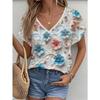 Summer V-neck Flower Pattern 3D Printed Top Fashionable Casual Short Sleeved Women's T-shirts
