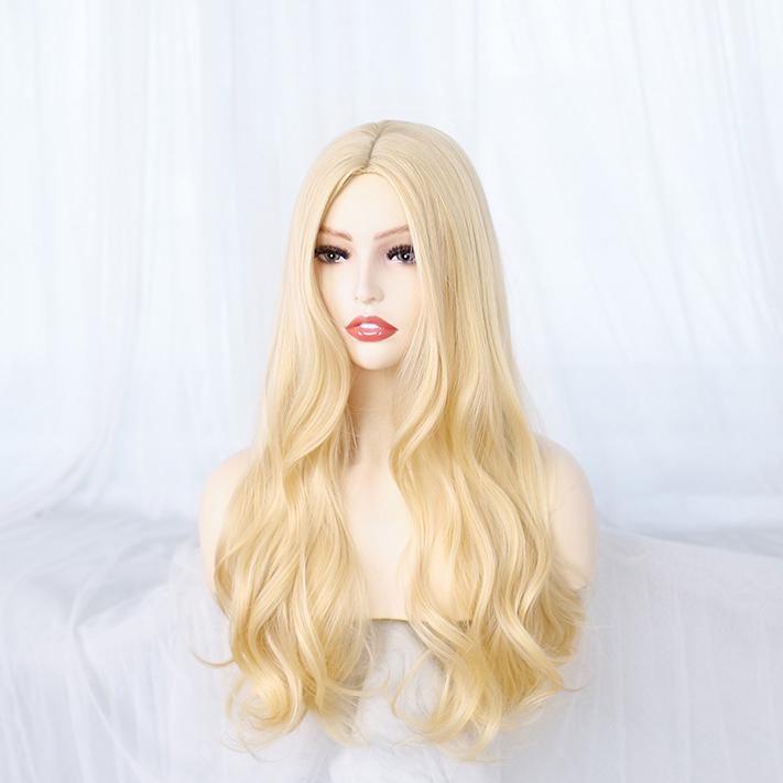 

Женский золотой большой волнистый синтетический парик для повседневного ношения с длинными волосами 60cm