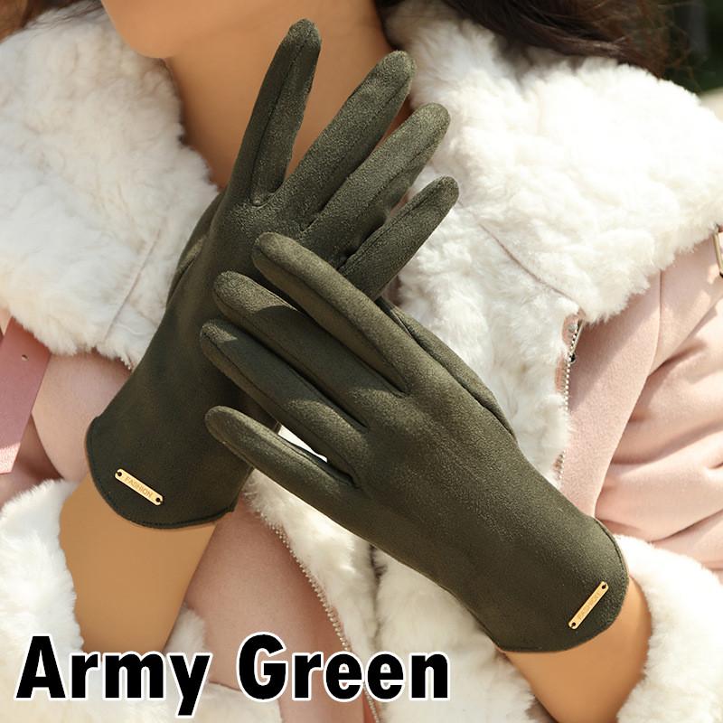 Korean Version of Winter Cute Suede Plus Velvet Warmth Riding Skiing Solid Color Gloves