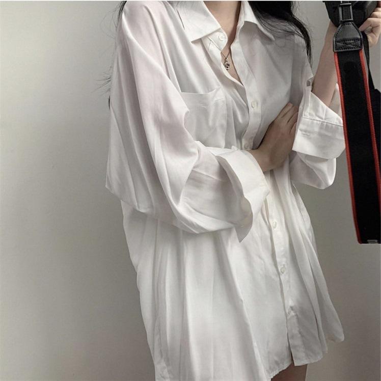 Ladies' Shirt Lazy Wind Drape White Shirt Female Simple Commuter Solid Color Shirt Niche Loose Long-sleeved Blouse Temperament Elegant Fashion Top