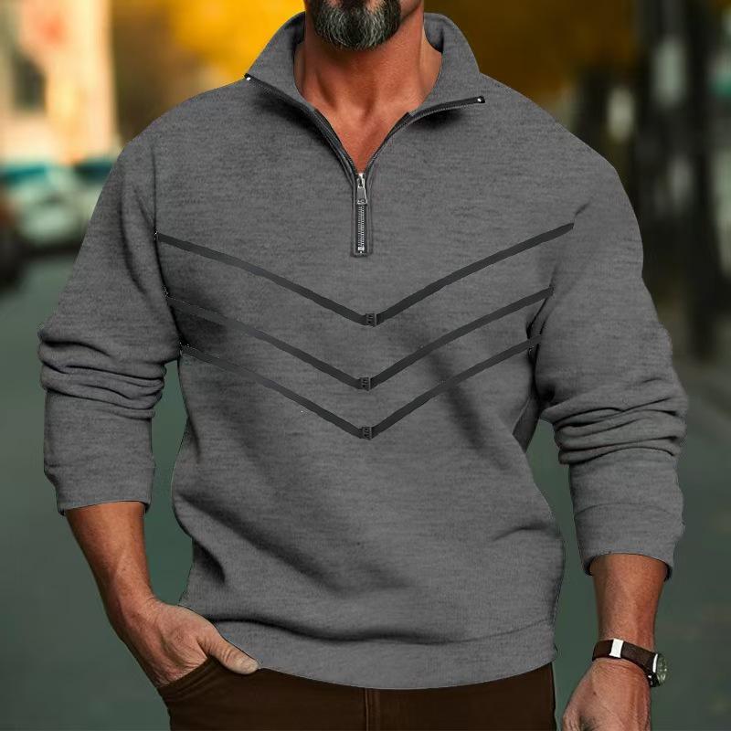 2026 Autumn/Winter Men's Color Block Half-Zip Stand Collar Hoodie Jacket - Trendy Casual Long-Sleeve Top